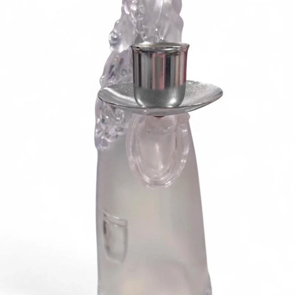 Vintage Frosted Crystal Santa Claus Double Taper Candle Holder